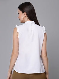 Style Quotient White Mock Neck Ruffled Crepe Top