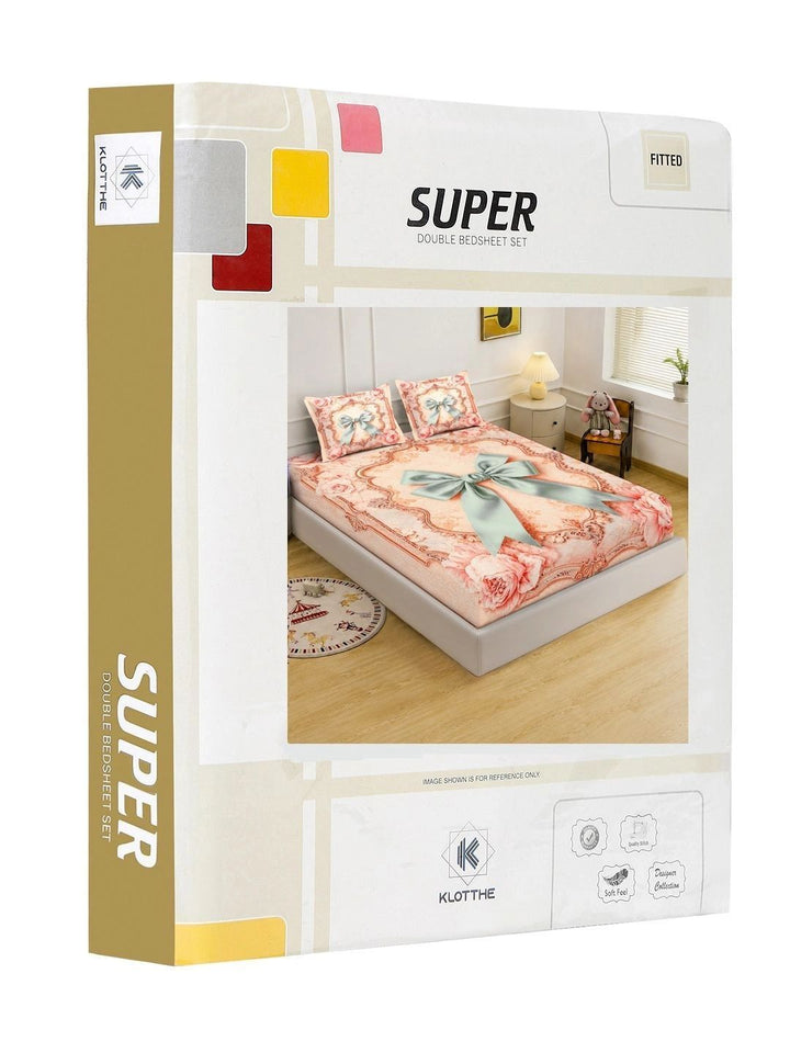 KLOTTHE Peach-Coloured Floral 400 TC King Bedsheet with 2 Pillow Covers