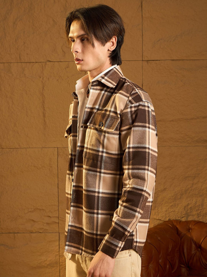 DENNISON Men Double Pocket Drop Shoulder Oversized Cotton Checked Shacket