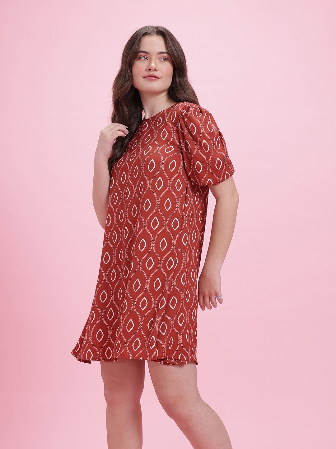 DressBerry Print Puff Sleeve A-Line Dress