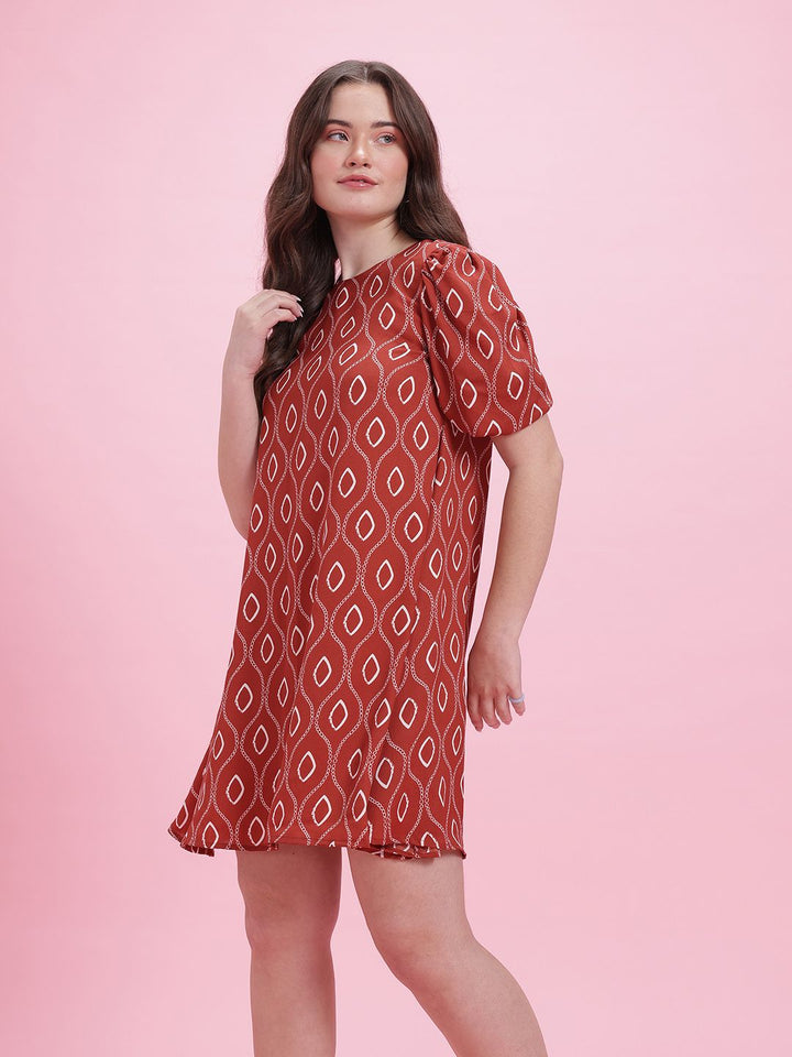 DressBerry Print Puff Sleeve A-Line Dress