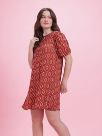 DressBerry Print Puff Sleeve A-Line Dress