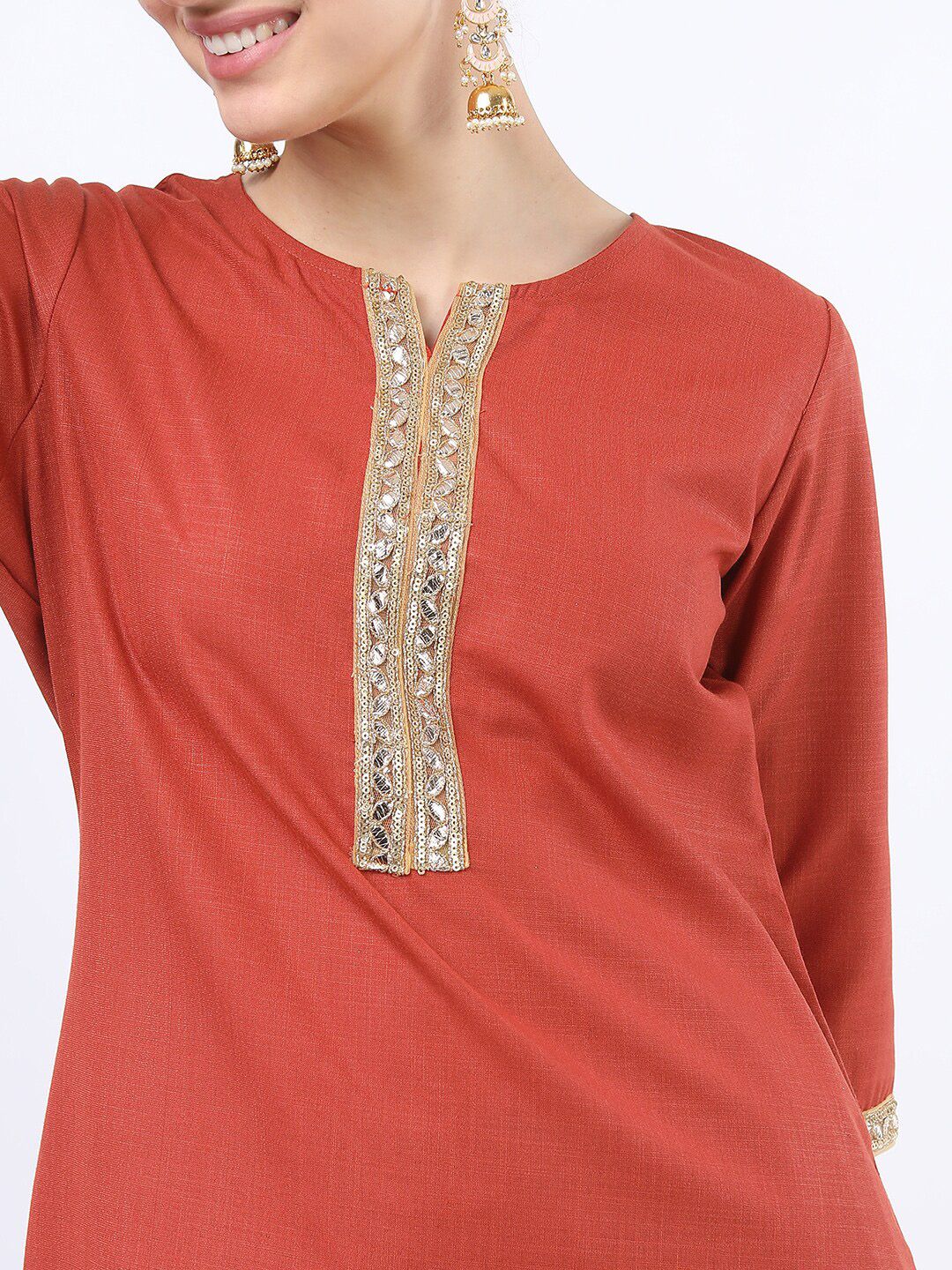 Vishudh Women Rust Gotta Patti Kurta with Trousers