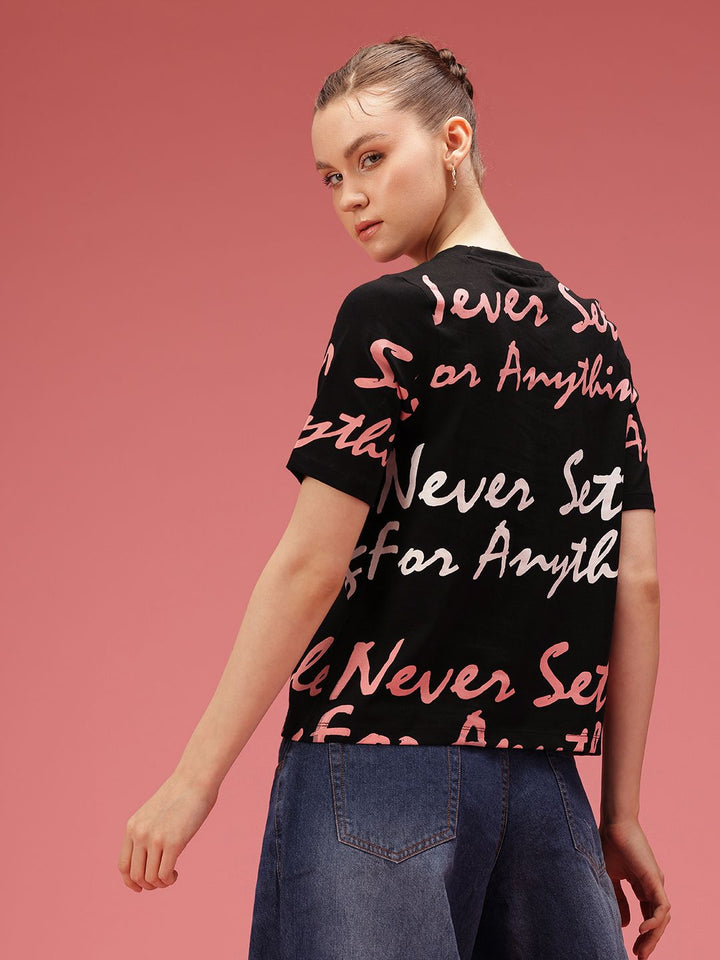 DressBerry Pure Cotton Typography Printed T-shirt