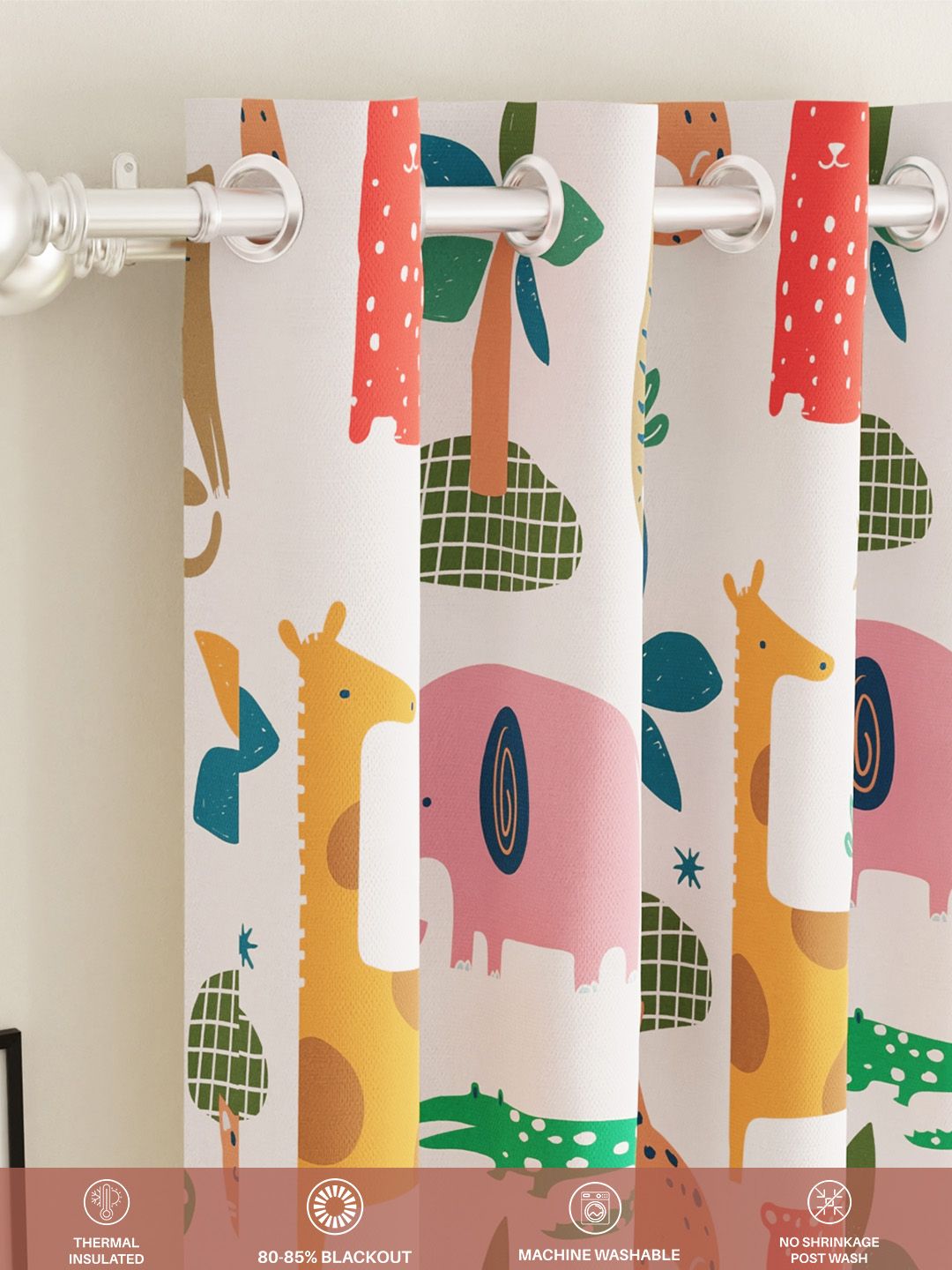 URBAN SPACE White & Green Printed Room Darkening Window Curtain