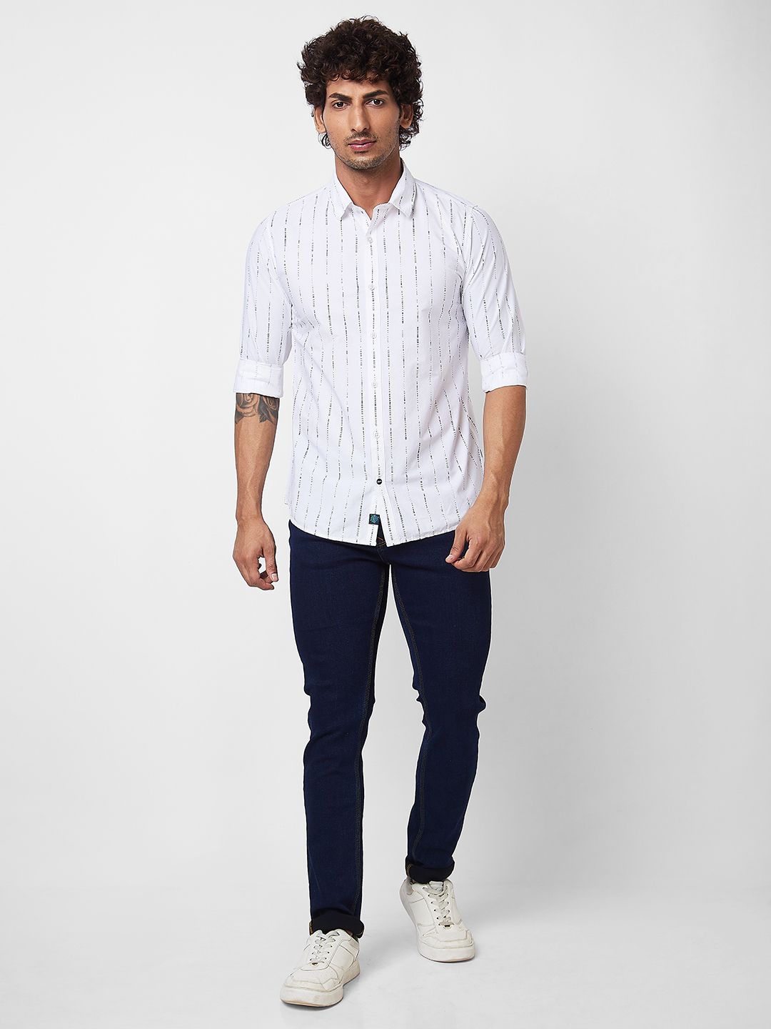 SPYKAR Vertical Striped Spread Collar Long Sleeves Cotton Casual Shirt