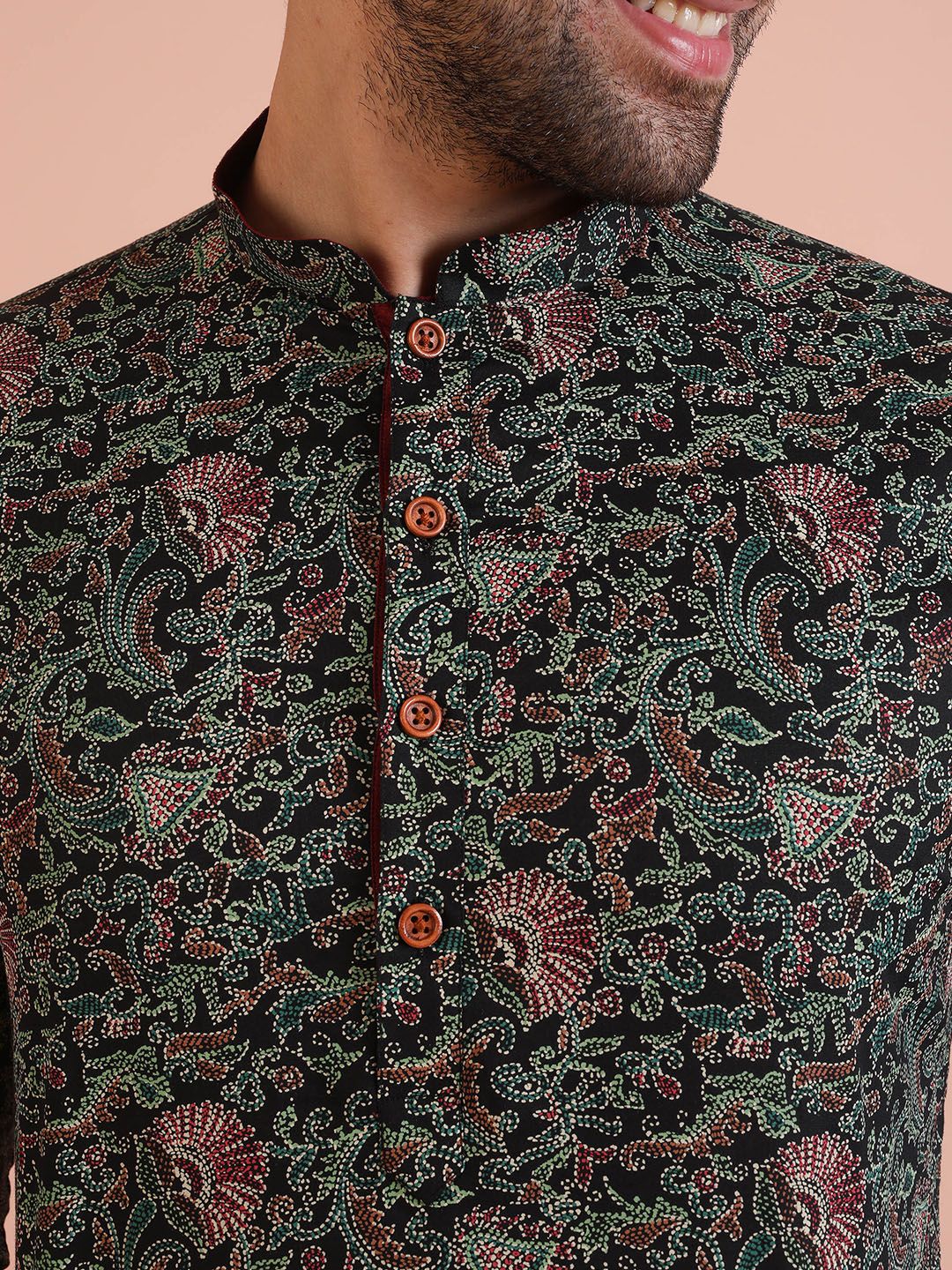 KISAH Men Kantha Printed Regular Fit Kurta Dhoti Set