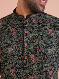 KISAH Men Kantha Printed Regular Fit Kurta Dhoti Set