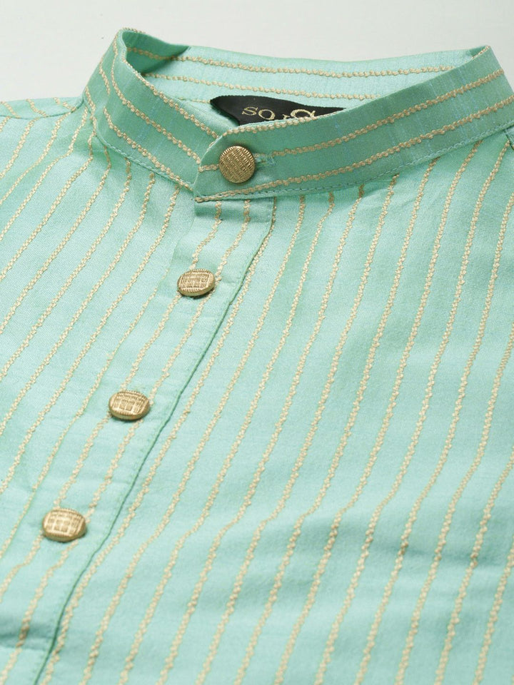SOJANYA Kurta Belang Hijau Laut Lelaki dengan Jaket Churidar & Nehru