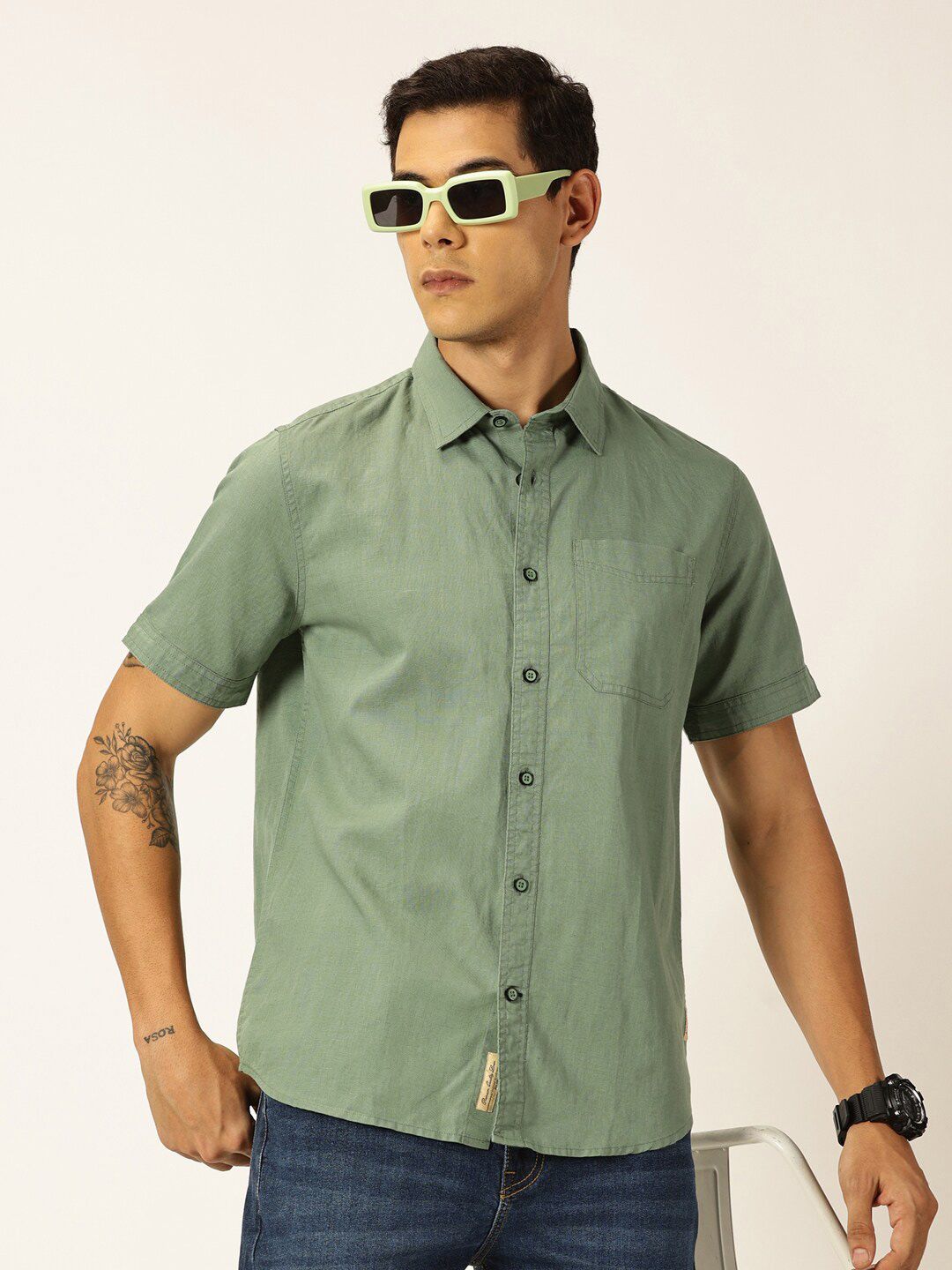 Thomas Scott Premium Spread Collar Cotton Linen Short Sleeves Casual Shirt