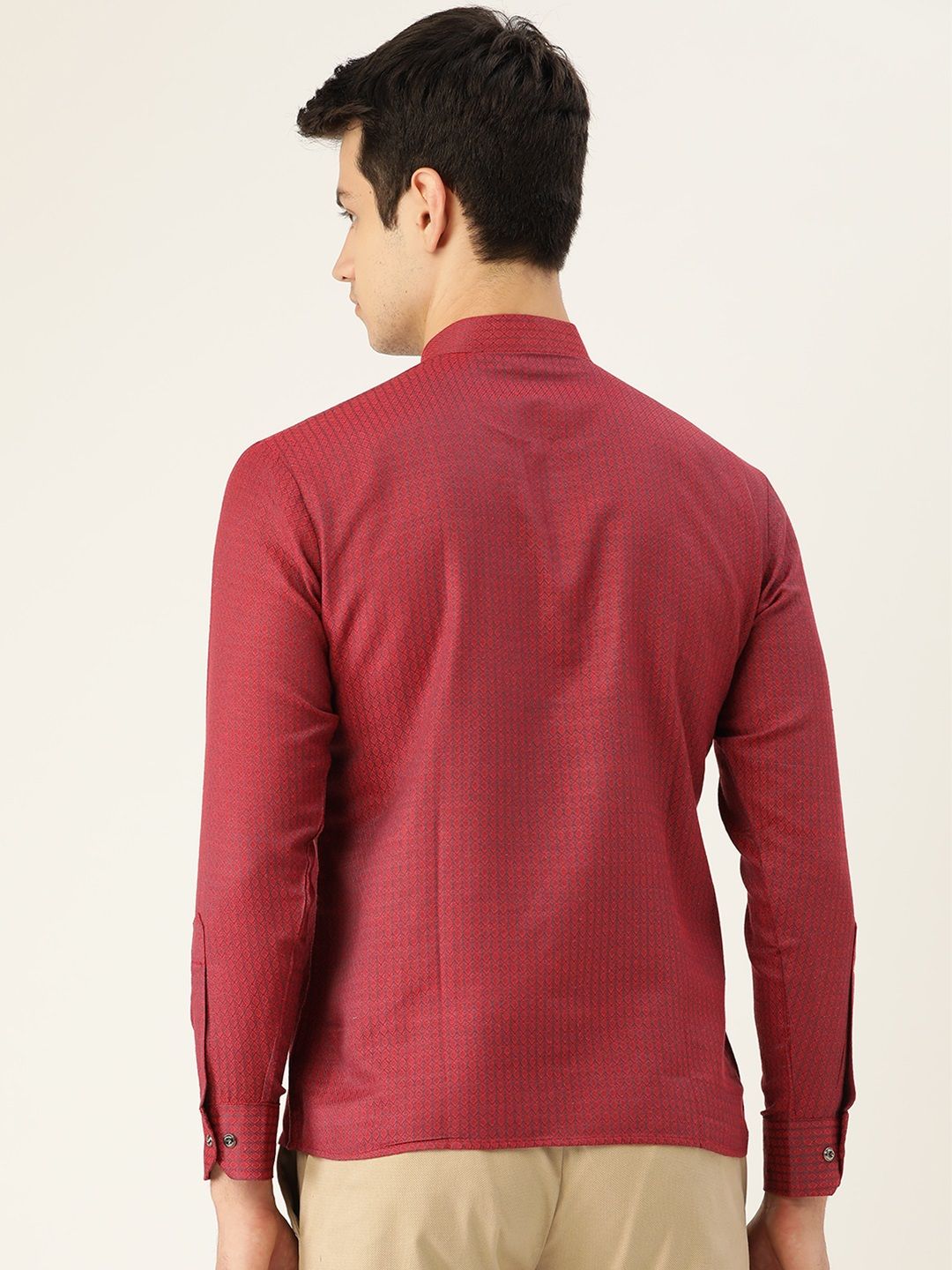 SOJANYA Men Red & Navy Blue Woven Design Straight Kurta