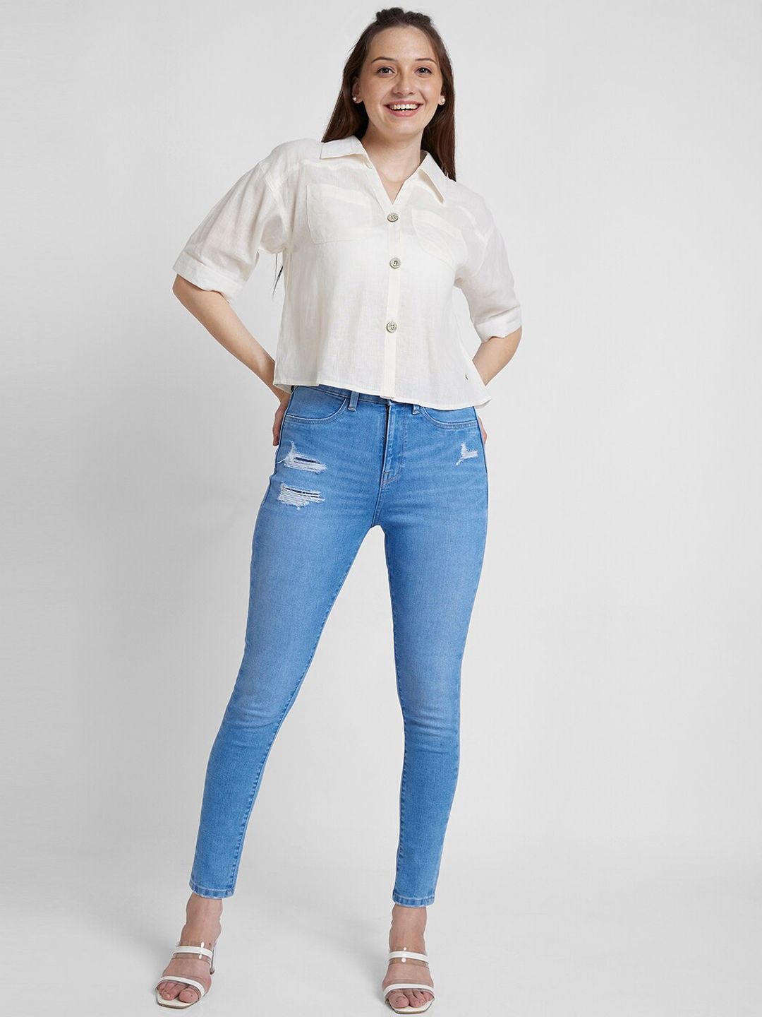 SPYKAR Women Super Skinny Fit Mild Distressed Stretchable Jeans