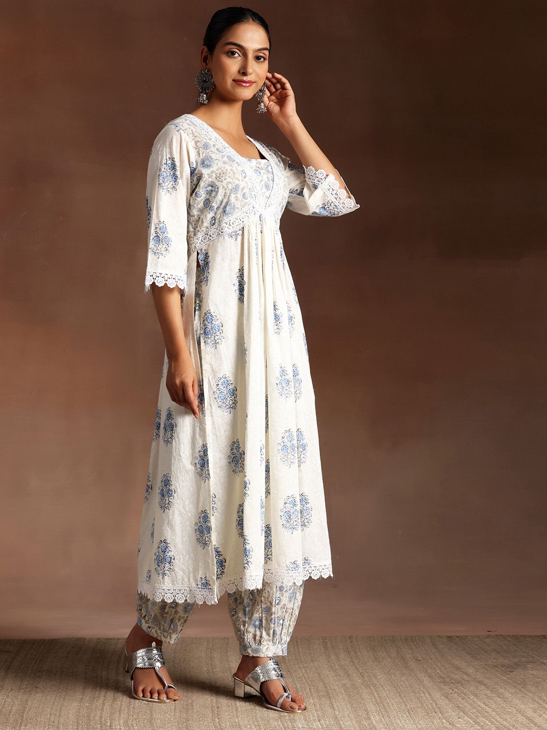 Libas Floral Printed High Slit Pure Cotton Kurta with Salwar & Dupatta