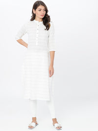 Vishudh Women Off-White & Black Solid Straight Kurta