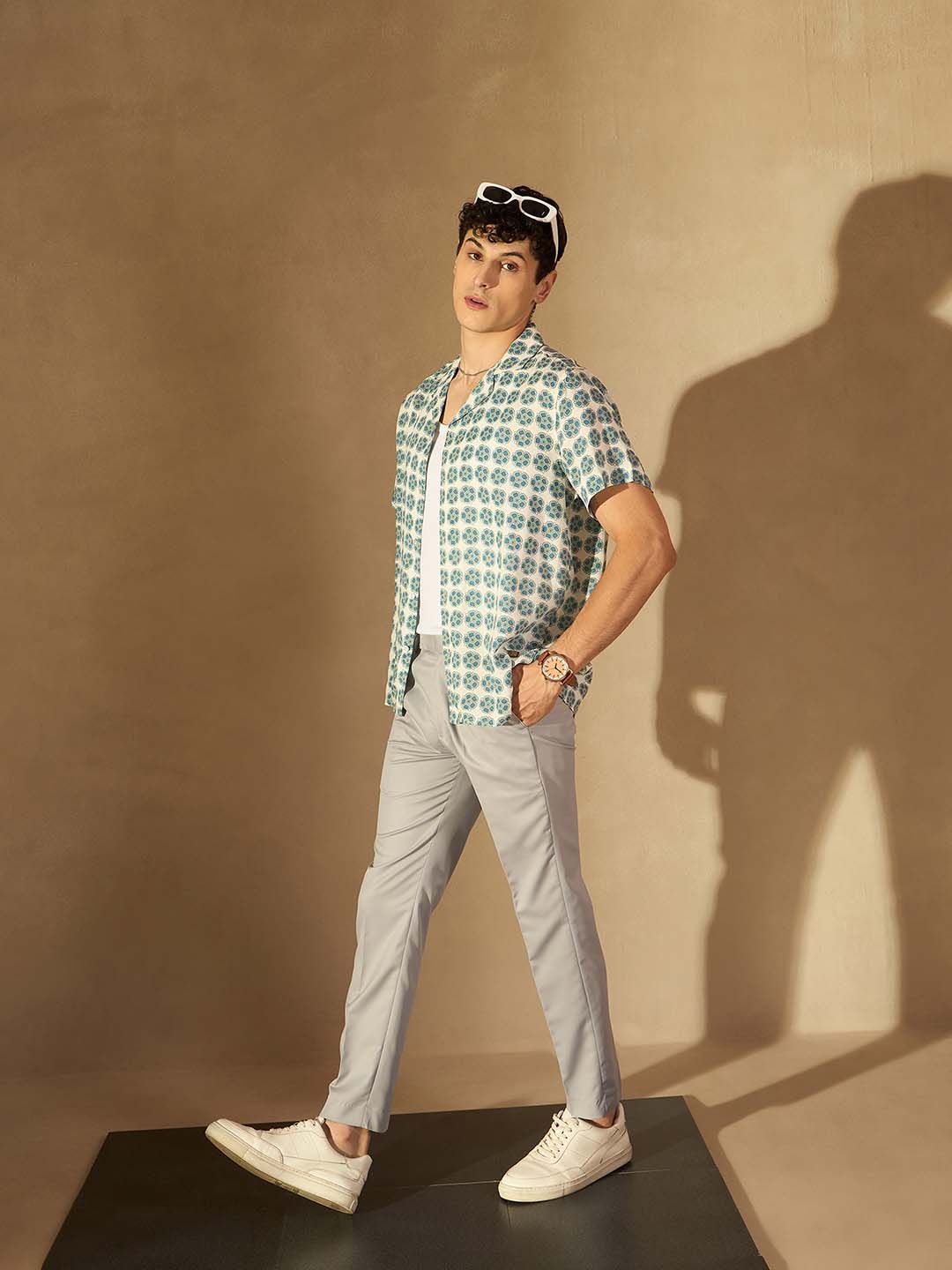 DENNISON Men Grey Smart Tapered Fit Casual Trousers