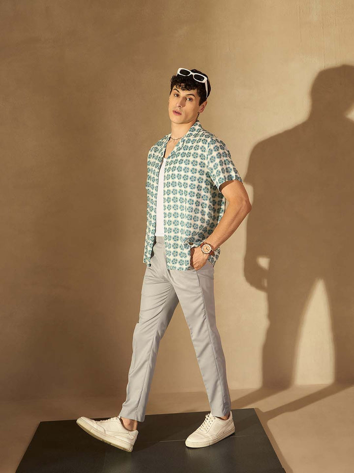 DENNISON Men Grey Smart Tapered Fit Casual Trousers