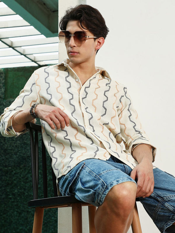 Campus Sutra Men Comfort Fit Geometric Printed Spread Collar Cotton Casual Shirt