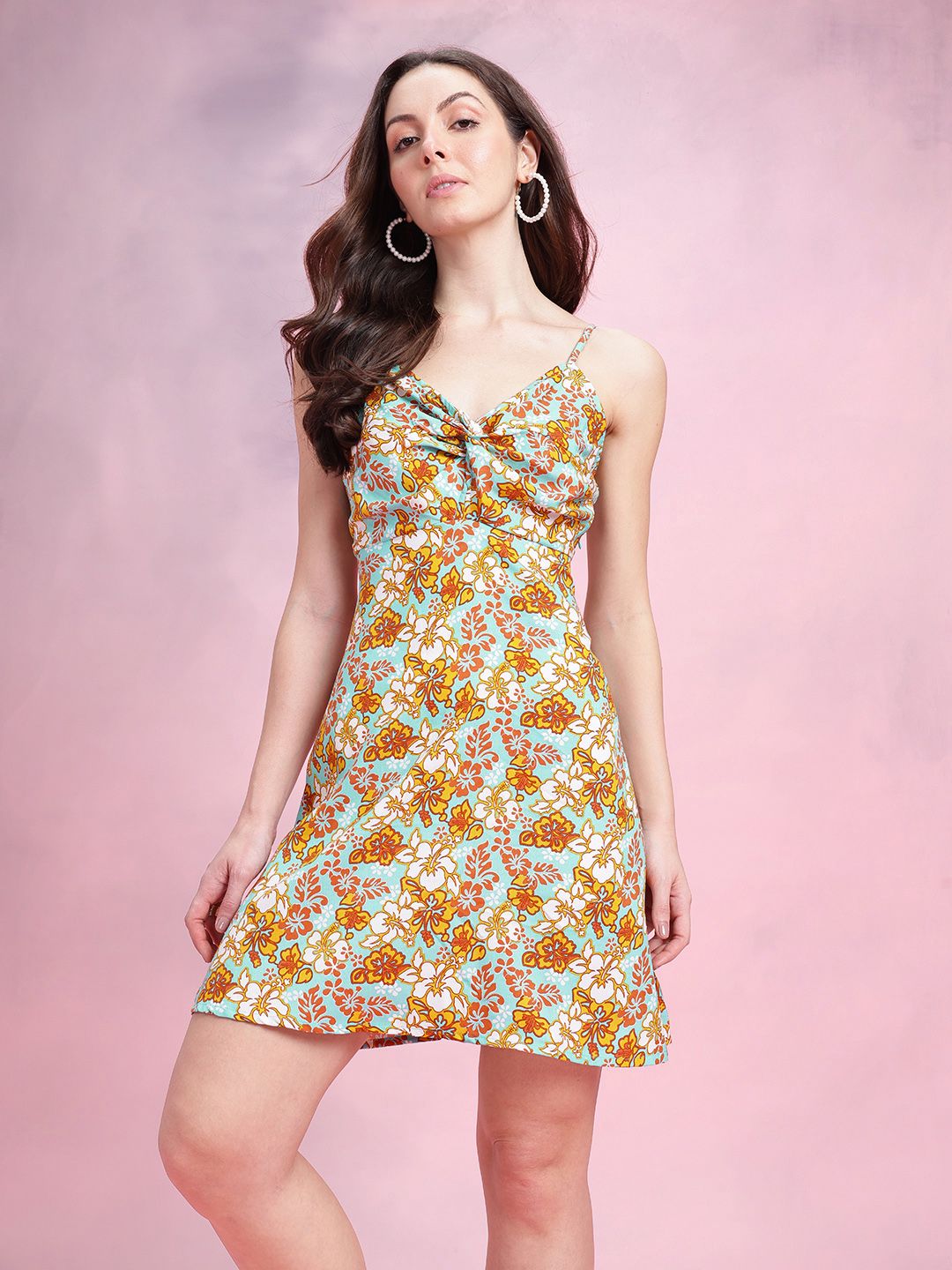 DressBerry Twisted Floral Printed Mini Dress