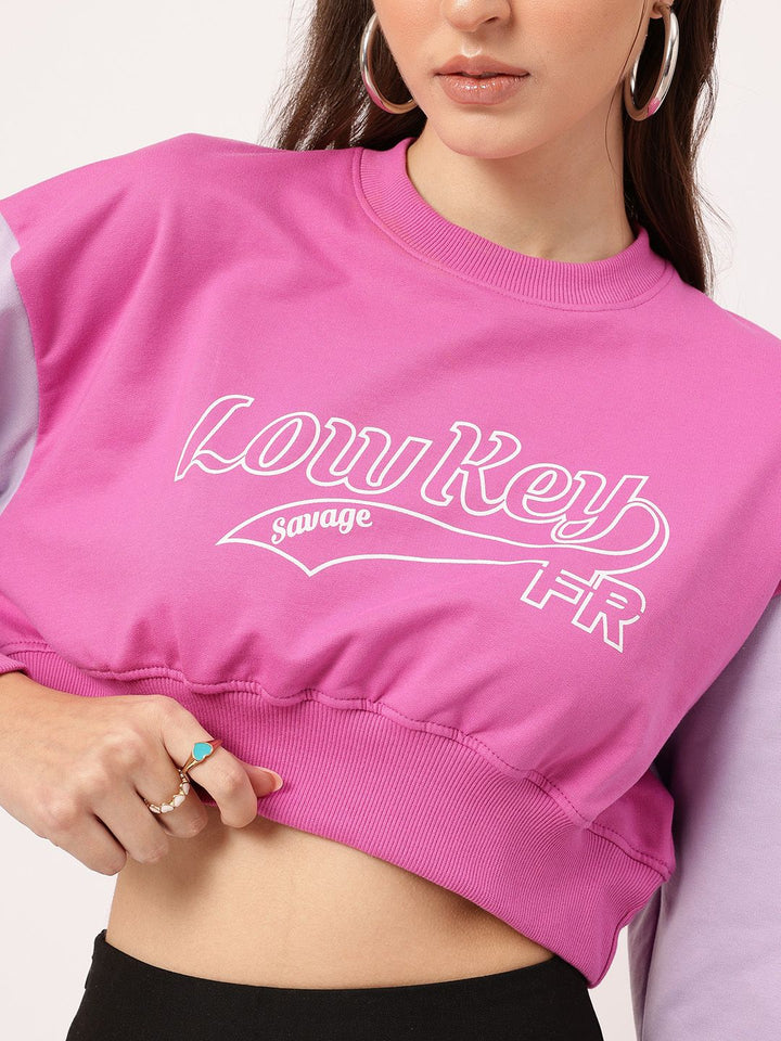 DressBerry Typography Print Contrast Sleeves Crop Sweatshirt