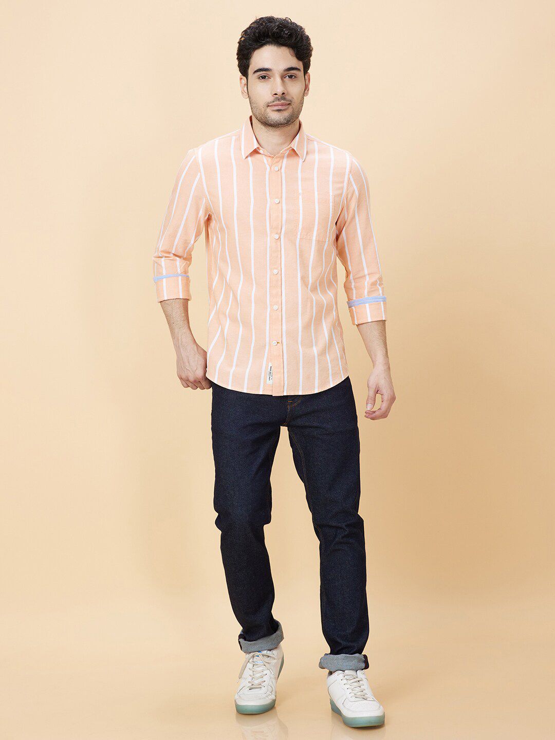 Being Human Vertical Stripes Spread Collar Slim Fit Cotton Casual Shirt
