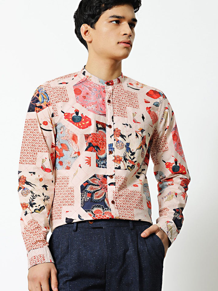 Mr Bowerbird Men Beige Tailored Fit Printed Casual Shirt