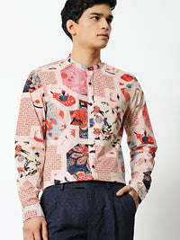 Mr Bowerbird Men Beige Tailored Fit Printed Casual Shirt