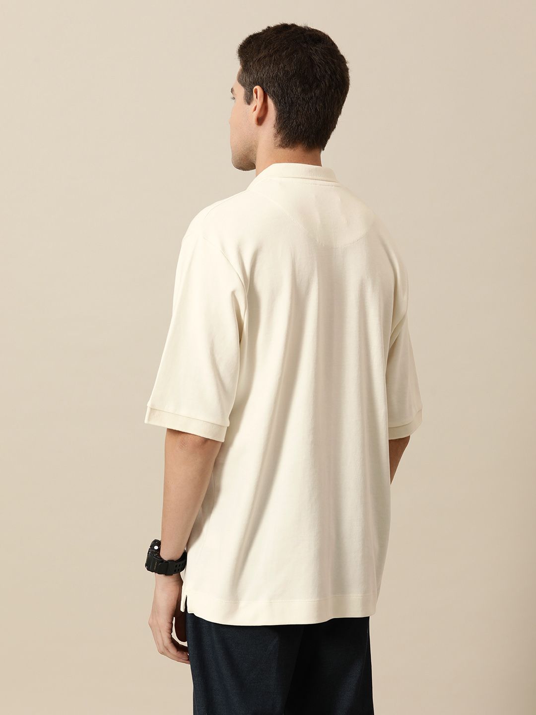 Mr Bowerbird Men Pure Cotton Oversized Polo Collar T-shirt With Chest Pocket