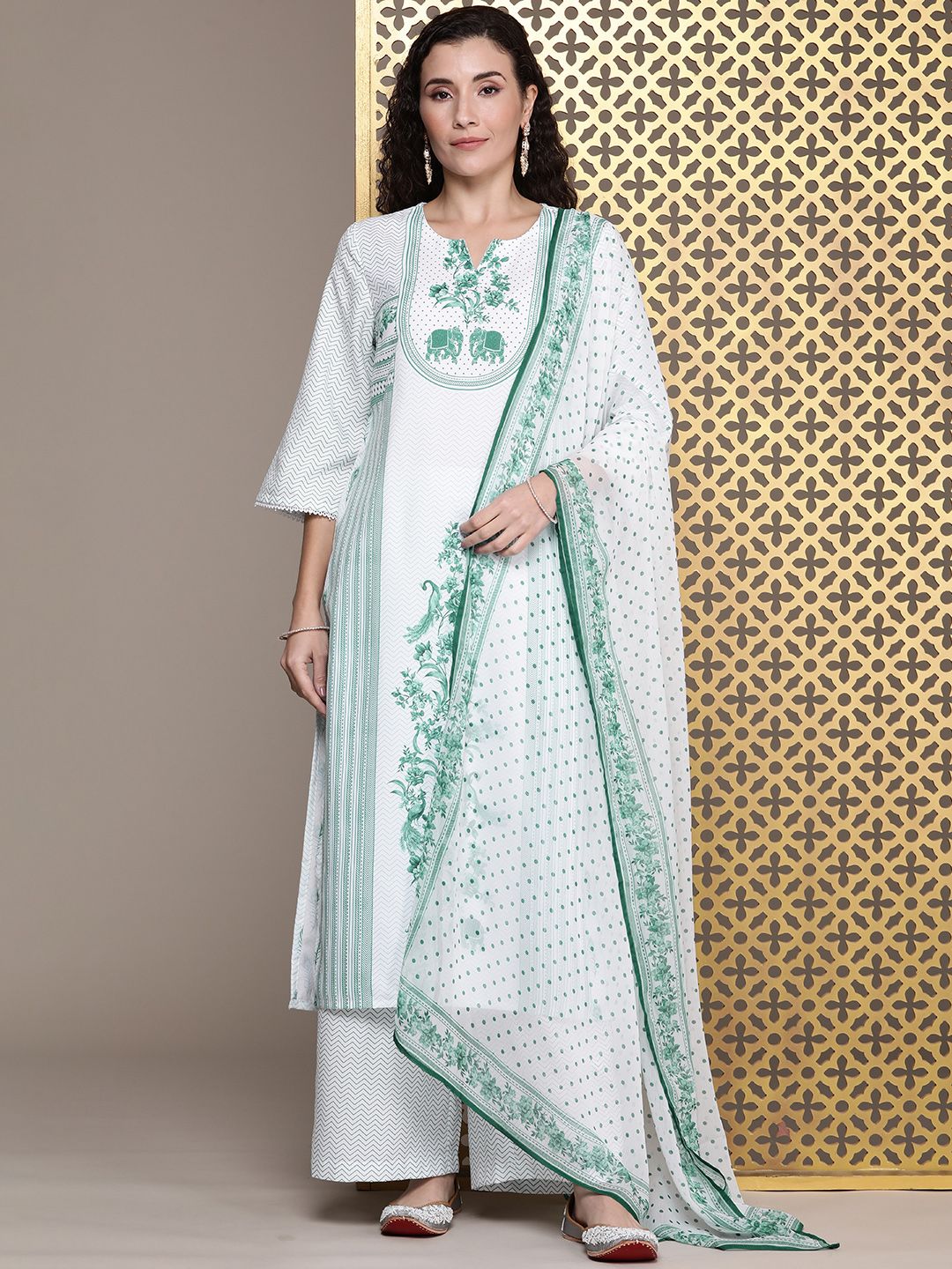 House of Pataudi Women Jashn Ethnic Motifs Printed Kurta with Palazzos & Dupatta