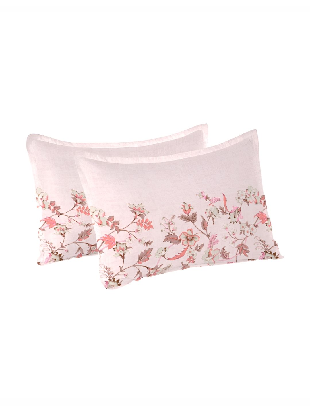 MYTRIDENT White & Peach 2 Pieces Floral Pure Cotton Rectangle Pillow Covers