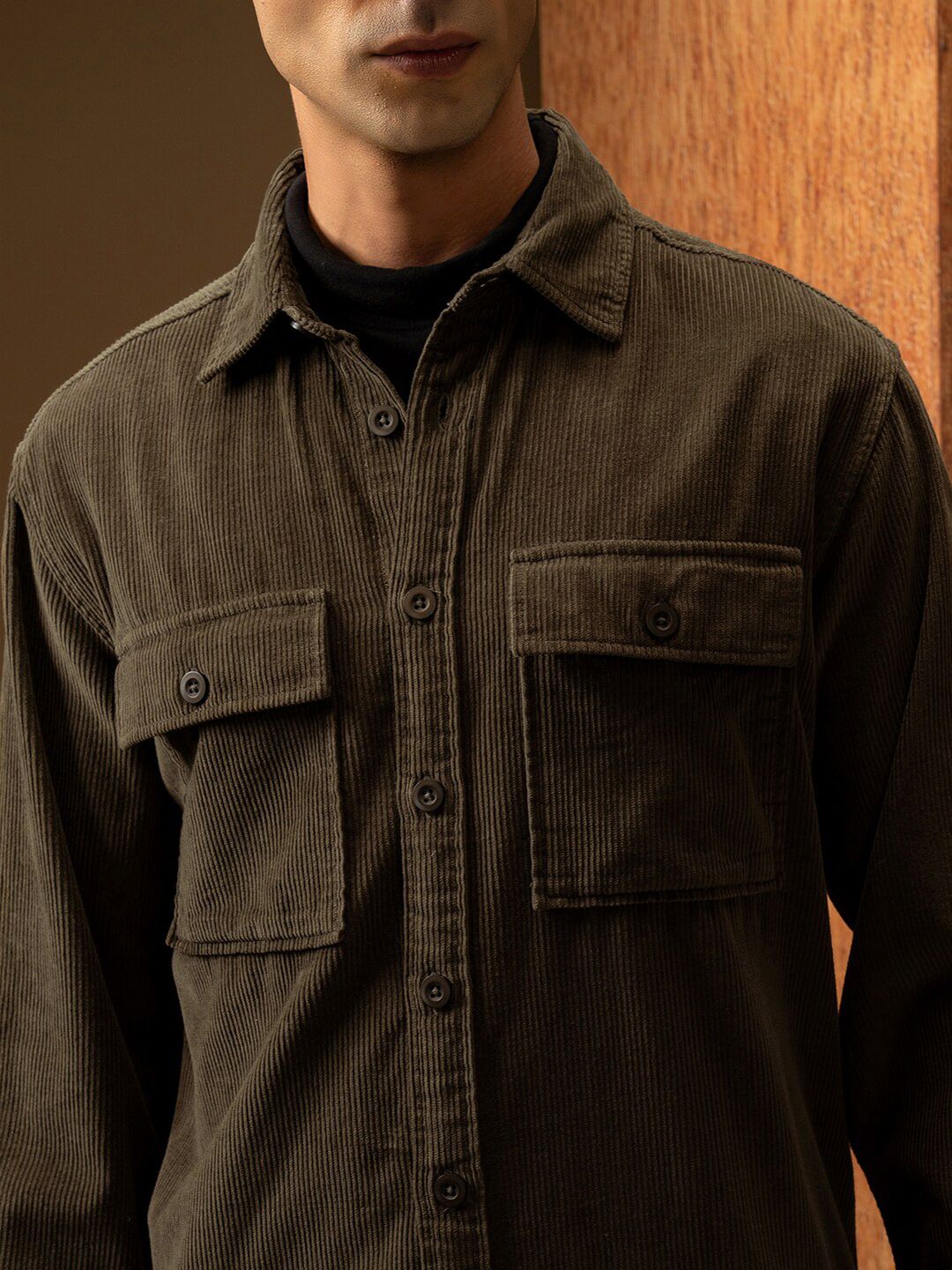 LOCOMOTIVE Oversized Corduroy Solid Utility Pocket Overshirt