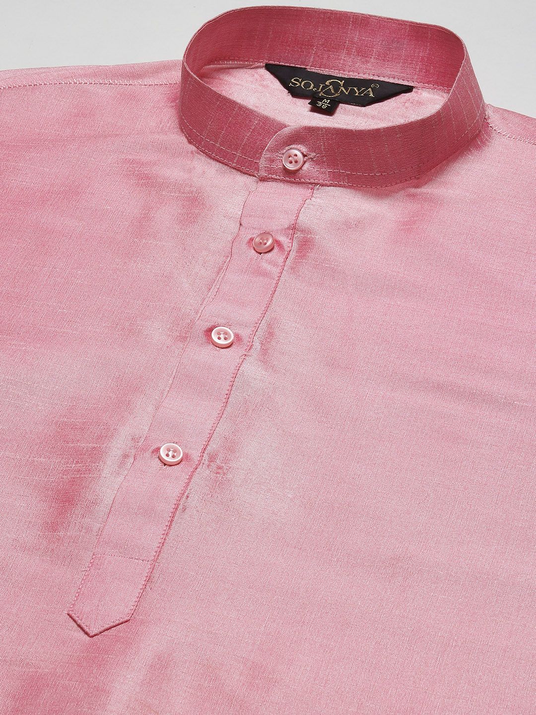 SOJANYA Lelaki Motif Etnik Merah Jambu Kurta Sulam Churidar