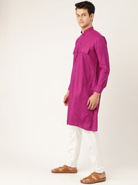 SOJANYA Men Magenta Solid Straight Kurta