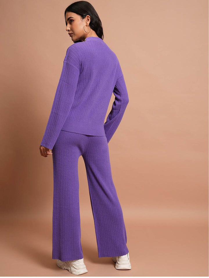 Tokyo Talkies Relaxed Cardigan With Flared Pants Co-Ord