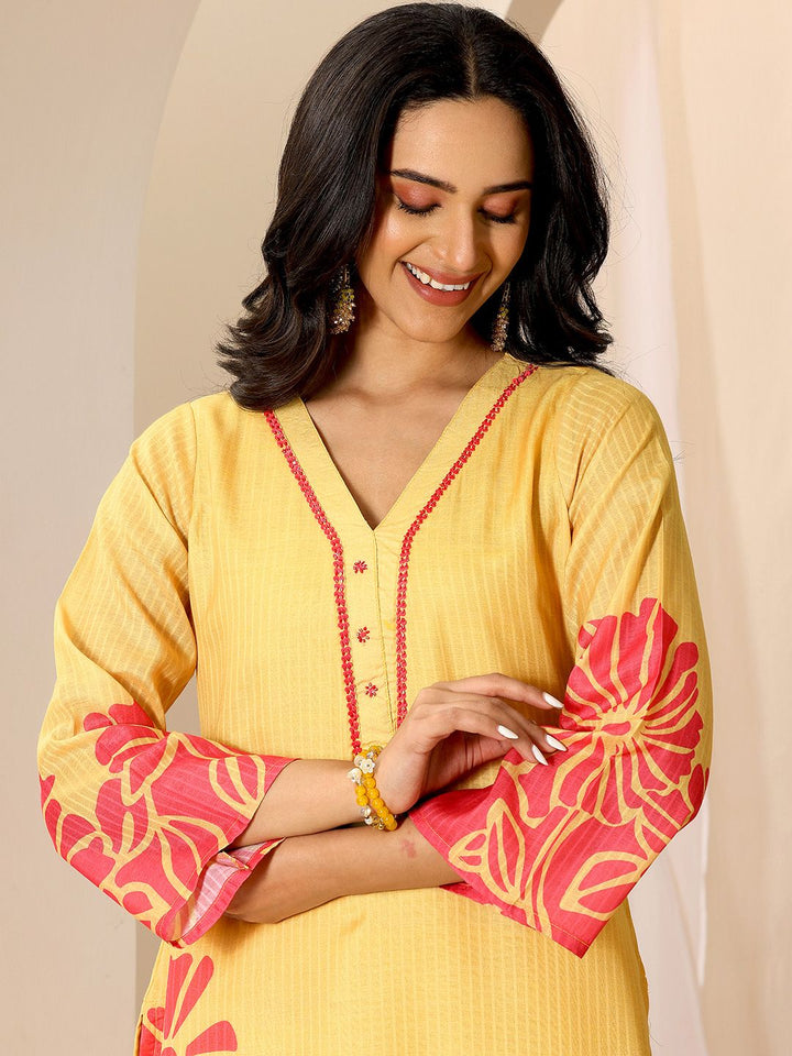Libas Floral Printed V-Neck Kurta With Trousers And Dupatta
