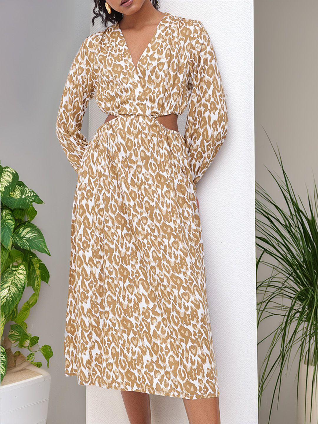 DressBerry Wild Printed With Cut Out Waist Side Slit A-Line Dress