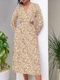DressBerry Wild Printed With Cut Out Waist Side Slit A-Line Dress