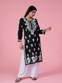 House of Chikankari Women Black Cotton Chikankari Embroidered Kurta