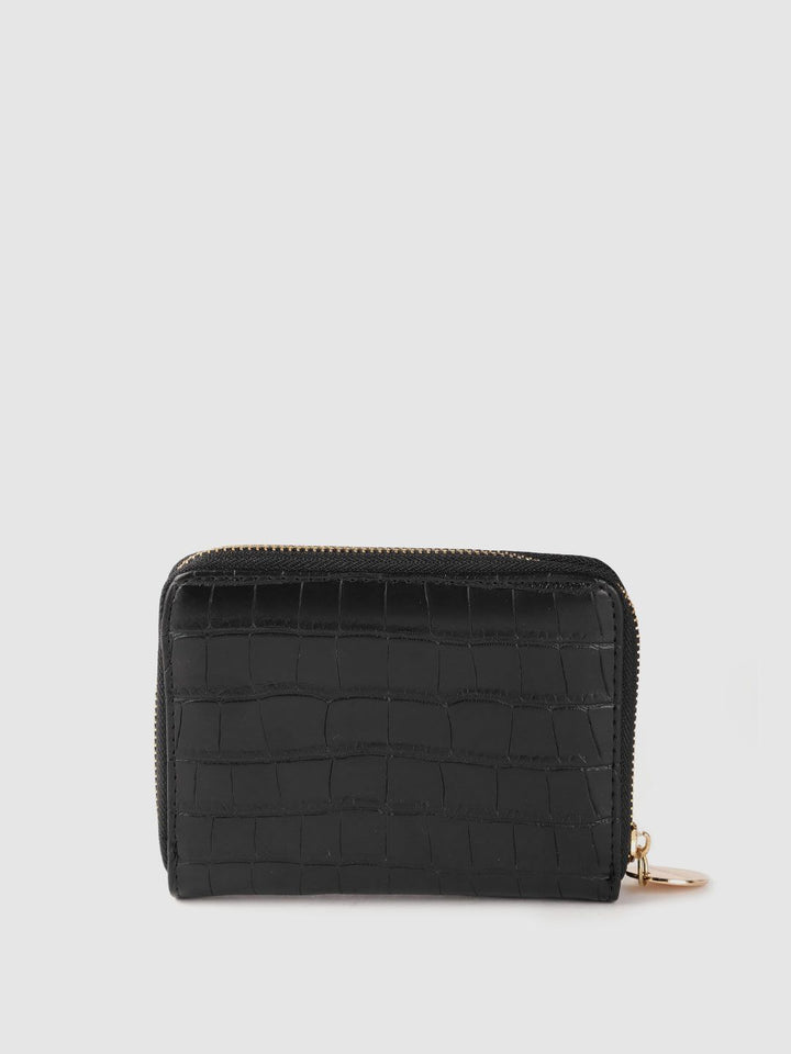 Lino Perros Women Black Croc Textured Zip Around Wallet