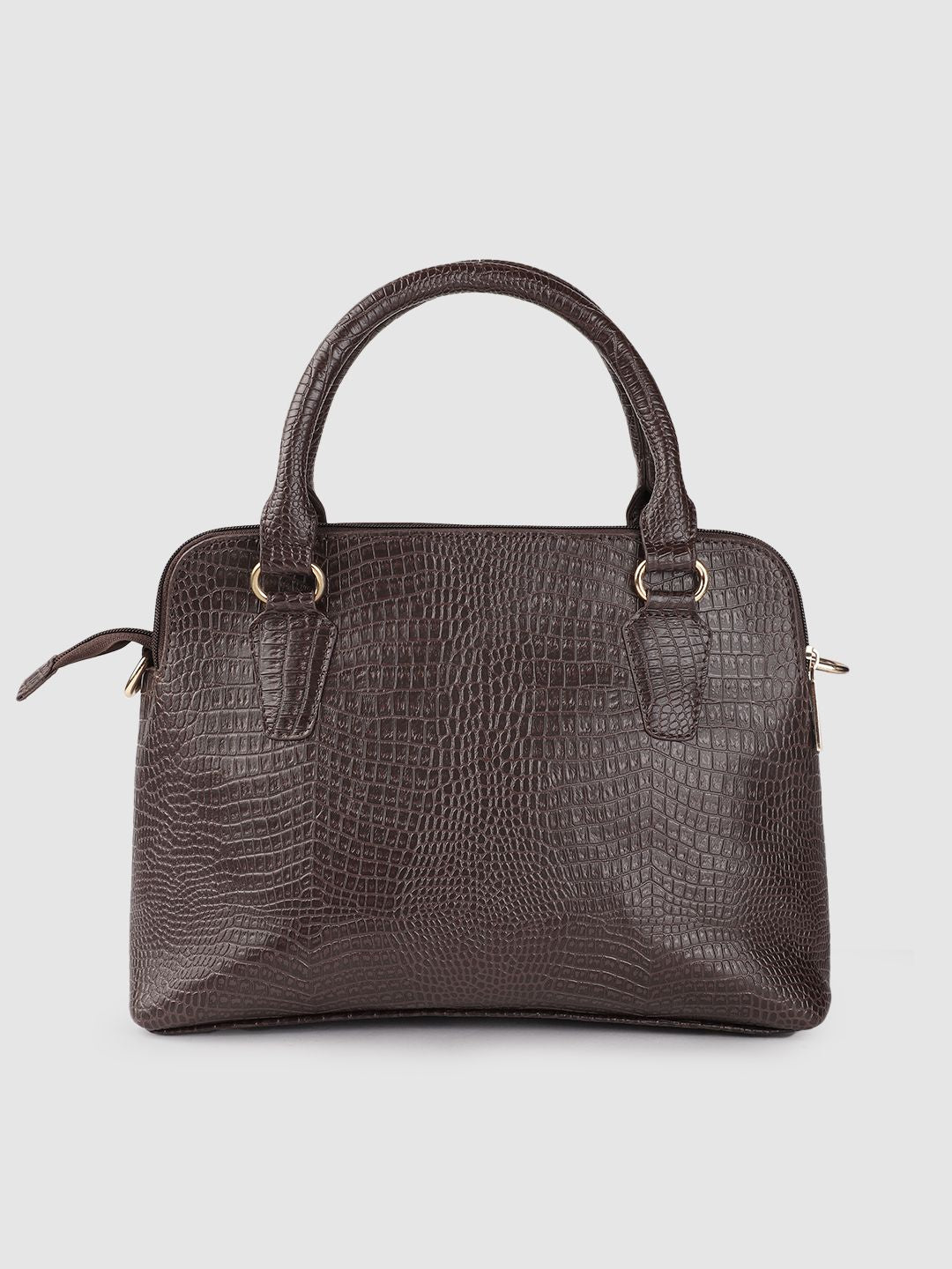 Lino Perros Women Coffee Brown Croc-Textured Structured Handheld Bag