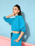 STREET 9 Women Turquoise Blue Cotton Sweatshirt