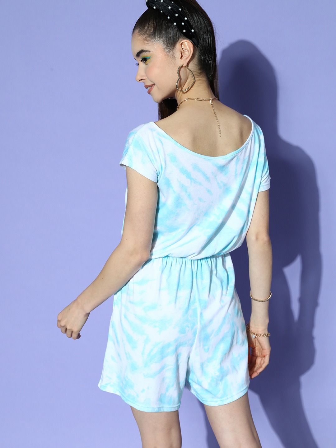 Berrylush Women Round Neck Tie & Dye Cotton Jumpsuit