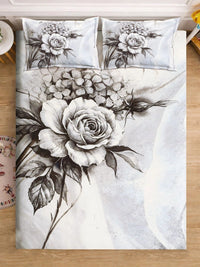 Moda Rapido X KLOTTHE Grey & White Floral 400 TC King Bedsheet with 2 Pillow Covers