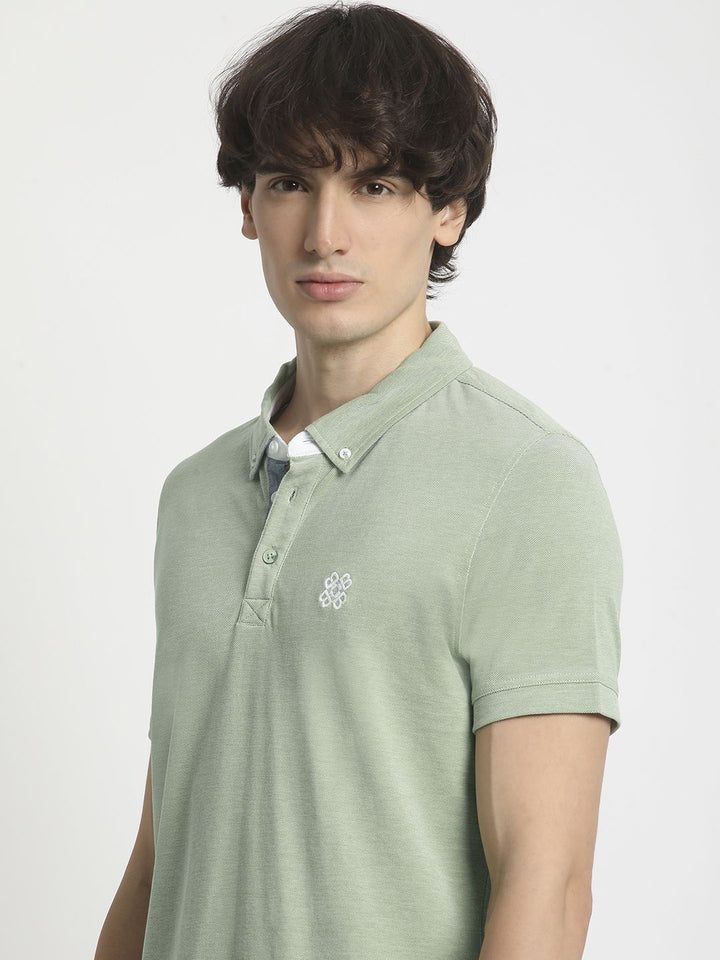 THE BEAR HOUSE Men Polo Collar Regular Fit Pure Cotton Solid T-shirt