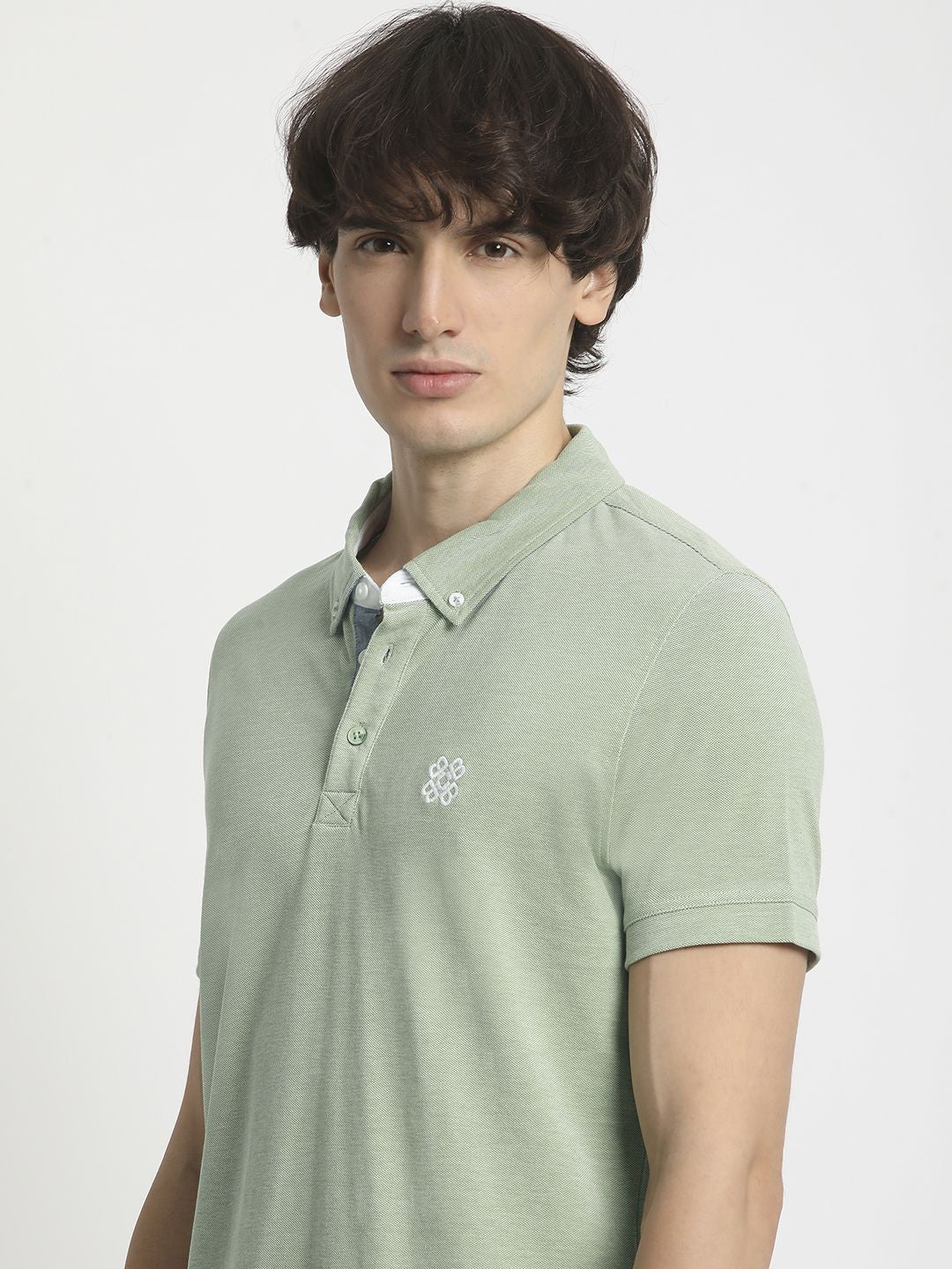 THE BEAR HOUSE Men Polo Collar Regular Fit Pure Cotton Solid T-shirt