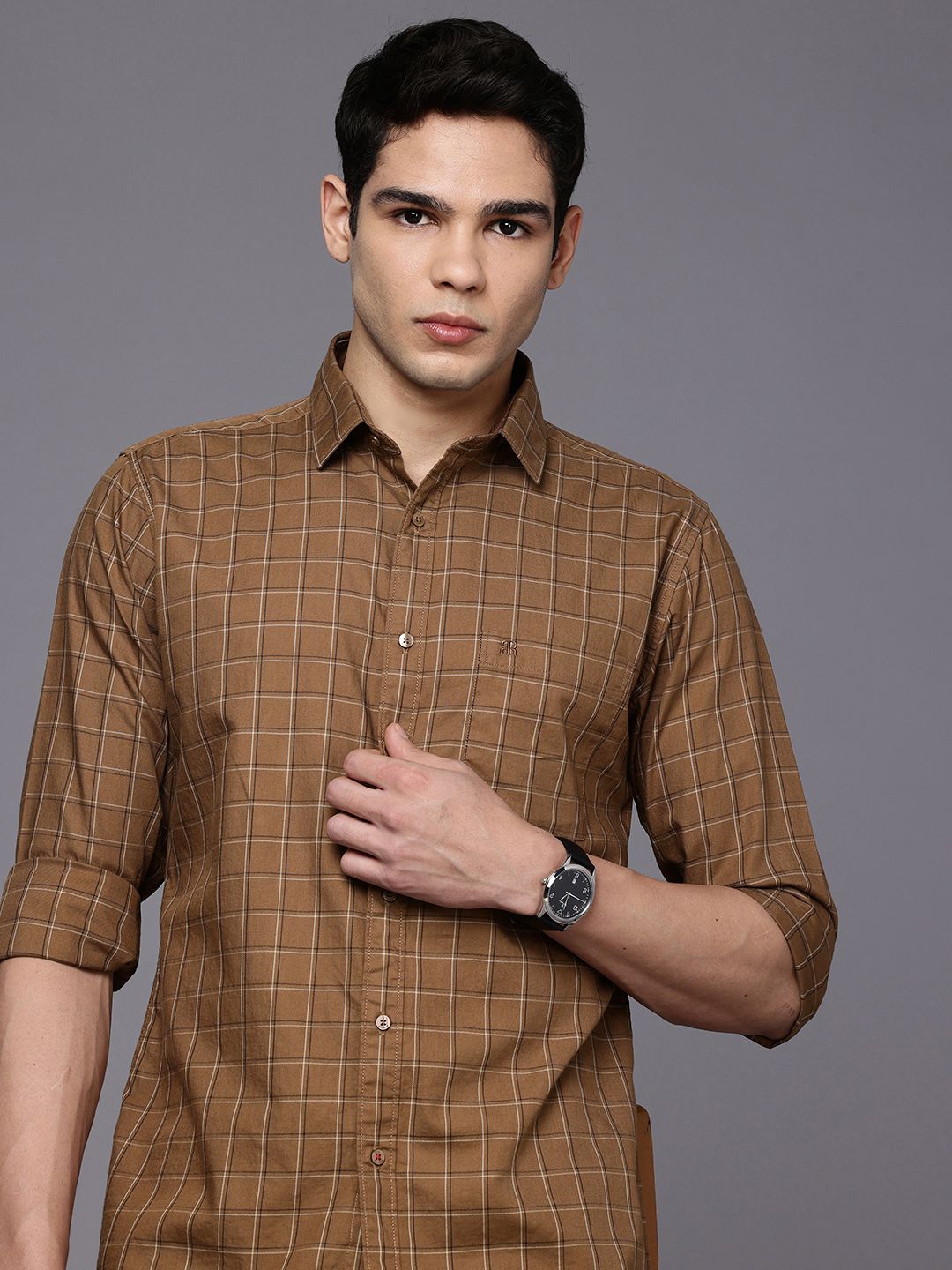 Raymond Pure Cotton Slim Fit Checked Casual Shirt
