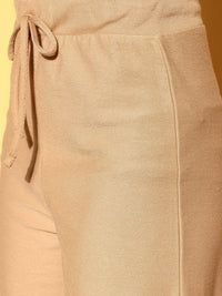 SASSAFRAS Women Classy Beige Self-Design Sweatshirt with Printed Trousers