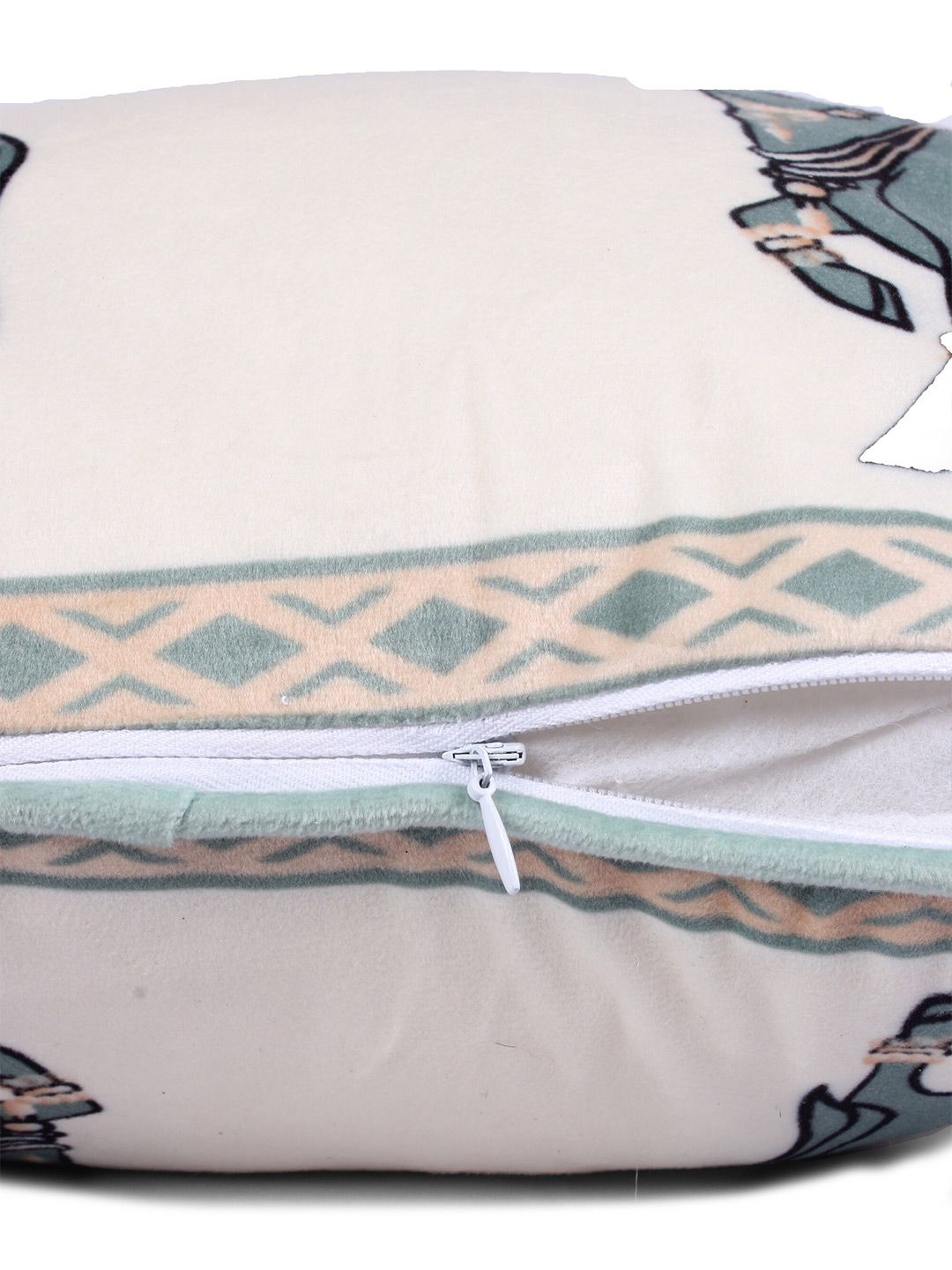 STITCHNEST White & Green 2 Pieces Ethnic Motifs Velvet Square Cushion Covers
