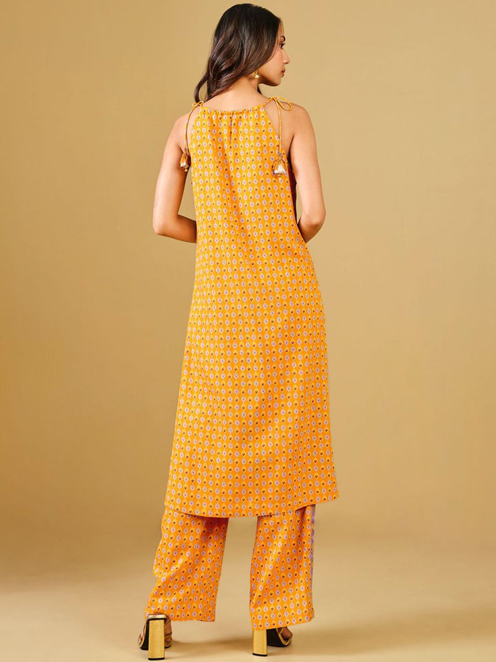 Global Desi Ethnic Motifs Printed Shoulder Straps Sequinned Straight Kurta with Trousers