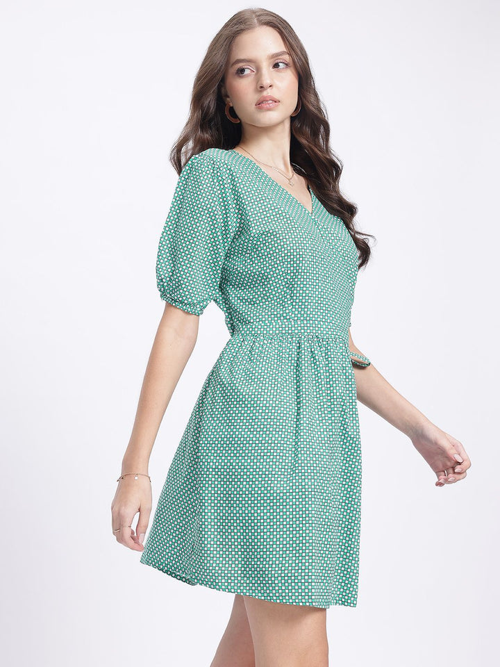 DressBerry Checked Chic Puff Sleeve Wrap Dress