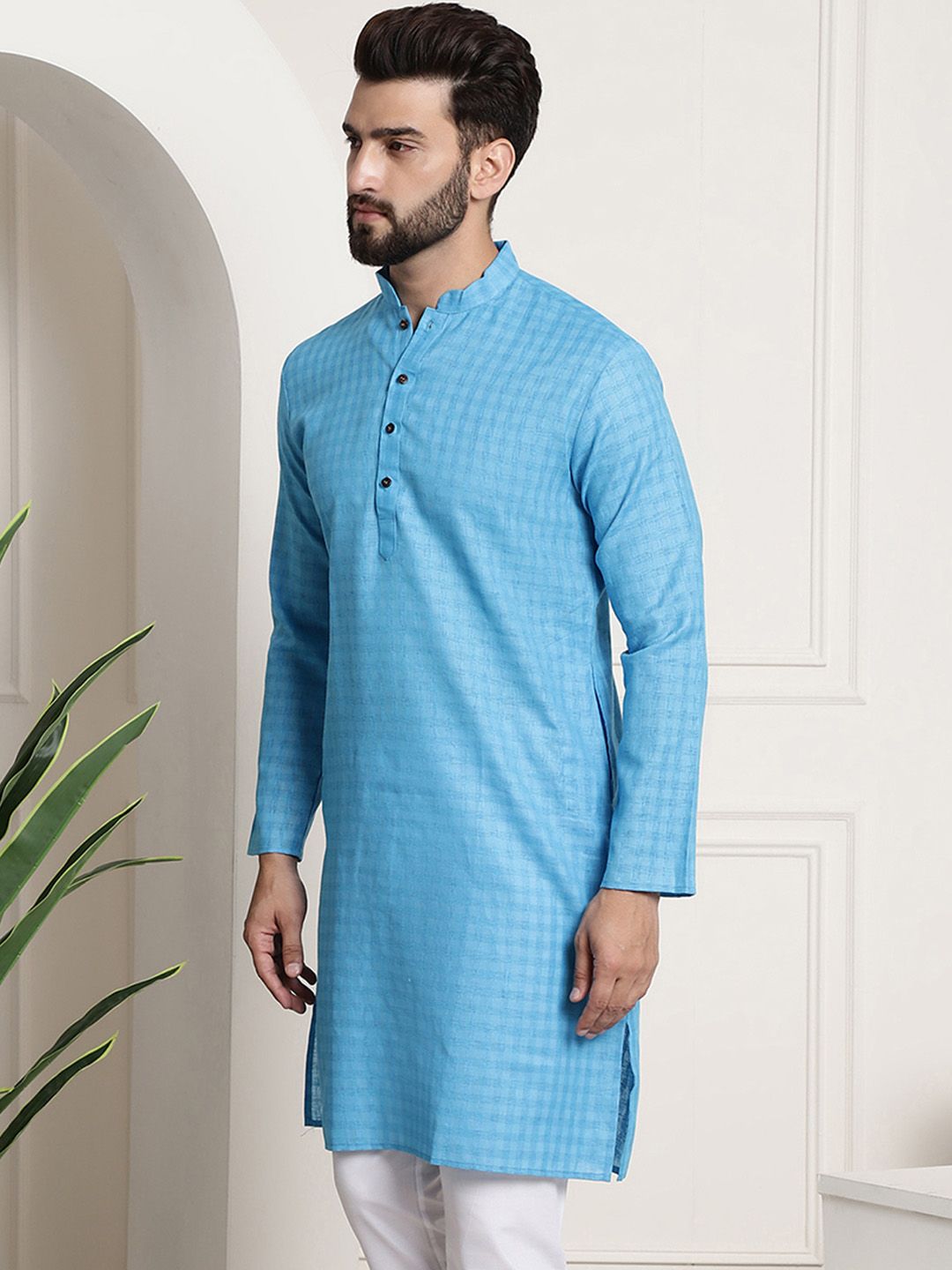 SOJANYA Checked Mandarin Collar Long Sleeves Straight Kurta